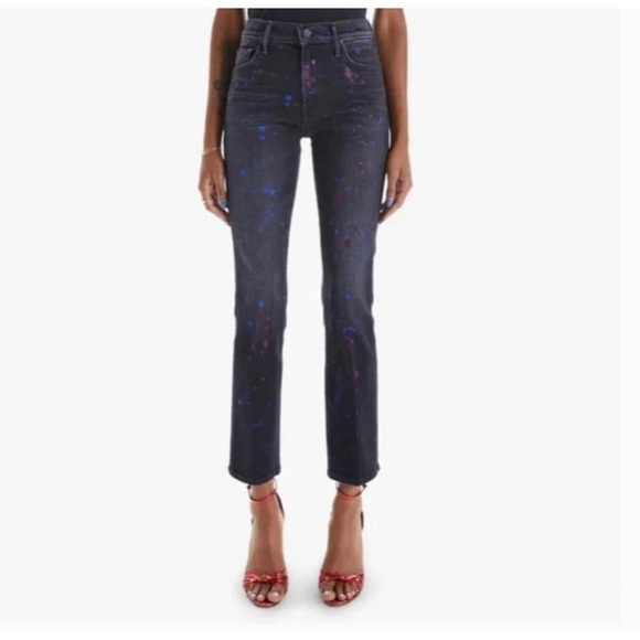 New MOTHER The Insider Ankle Jeans Bootcut Denim High Rise Paint Splatter Black - Picture 17 of 17